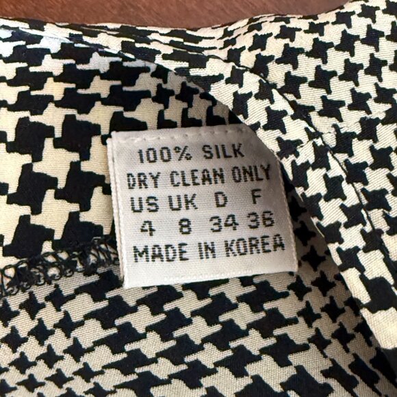 vtg Nipon Boutique Dress Sz 4 Black White Silk Houndstooth Neiman Marcus - Picture 4 of 11
